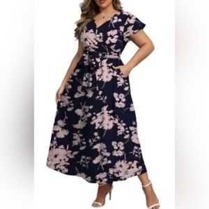Floral Navy and Pink Women's Dress